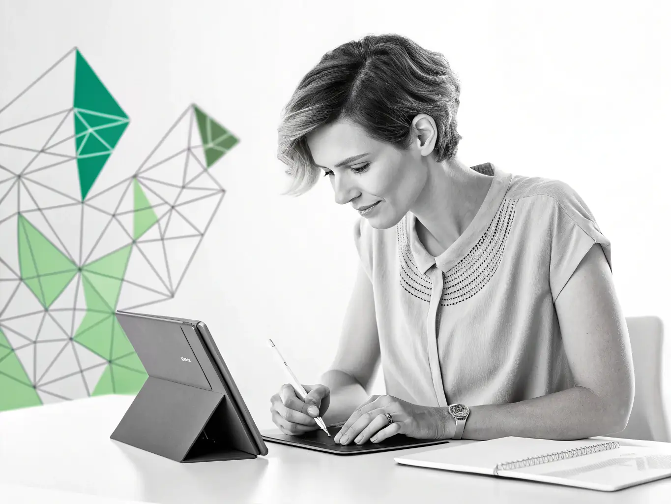 A dynamic image showcasing a person collaborating on a digital project, highlighting the collaborative and community-driven aspect of BuzzAscent's courses and resources.